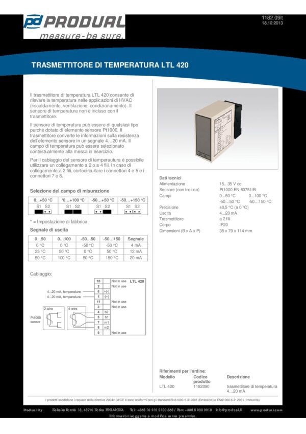 LTL 420 TRASM. TEMP. 4-20mA IN SCATOLA RELE' - immagine 2